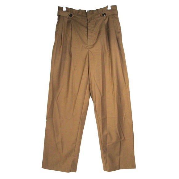 Brown Trousers Ruffle Top M Commense Front Pleats Pockets Polyester 22-259 - Picture 1 of 8